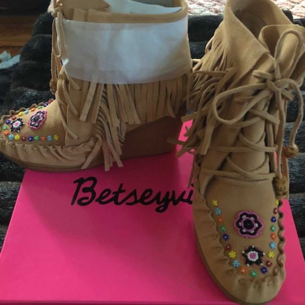 Betseyville, Beaded Fringed Booties